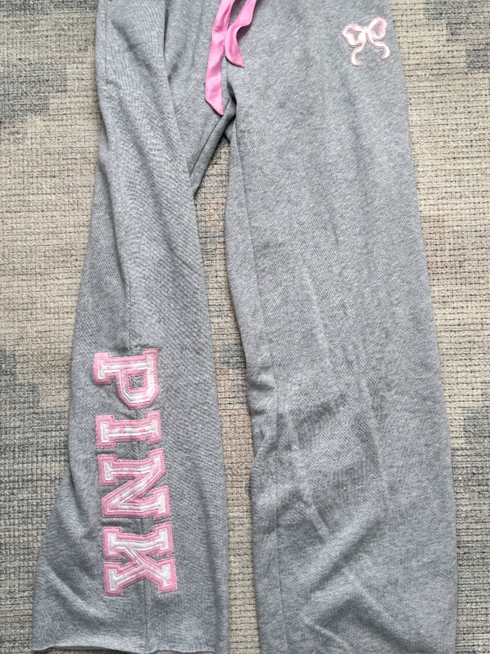 PINK x LoveShackFancy Wide-Leg Sweatpants Gray Pink Logo XXS NWT